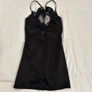 Anns Summers. Black Lace-Trim Slip Dress. 0-2